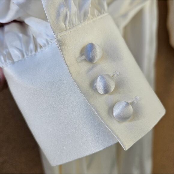 Retrofete Long Sleeve Ivory White Mini Dress Waist Tie Satin Silk Sz Small - Picture 9 of 14